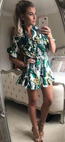 #summer #outfits white and green floral mini dress. style: summer outfits,  mini dress  