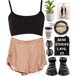Polyvore tops for summer, strap black crop top.: Polyvore Outfits 2019  