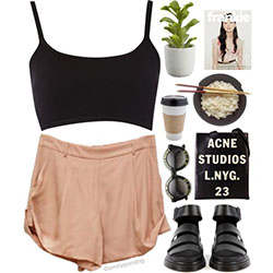 Polyvore tops for summer, strap black crop top: Polyvore Outfits 2019  