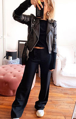 Leather jacket: Leather jacket,  Street Outfit Ideas  
