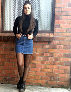 Doc martens with skirt: Denim skirt,  Polo neck,  Vintage clothing,  Skirt Outfits  