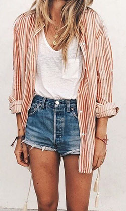 Cute casual outfits with shorts: shirts,  Jeans Short,  Street Outfit Ideas  