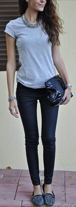 Lovely Spring Outfits To Try Now: Black Jeans Outfit,  Slim-Fit Pants  
