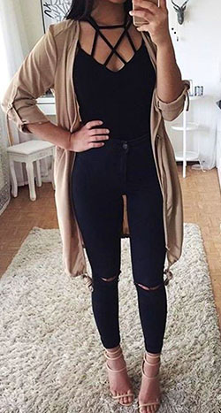 Lace up top outfit: Black Jeans Outfit,  Slim-Fit Pants  