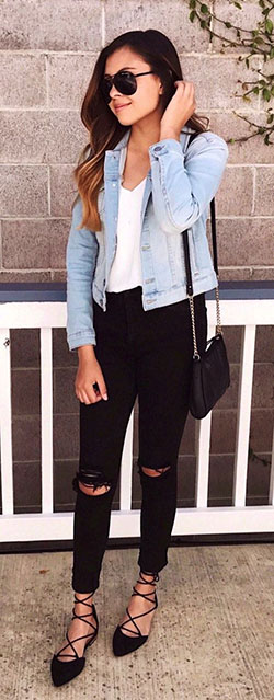 Outfit for teen girls: Jean jacket,  College Outfit Ideas  
