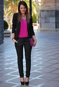 Black and pink office outfit: Informal wear,  Lounge jacket,  Pink Dresses  