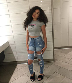 School days just got more fun with ripped denim and a grey tee!: black girl outfit,  New Look  