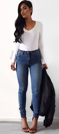 Slim-fit pants,  Casual wear: High-Heeled Shoe,  Slim-Fit Pants,  High Waisted Jeans  