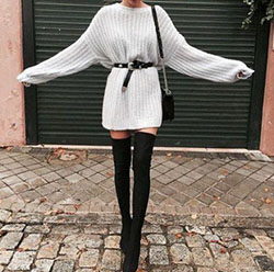 Black over the knee boots outfit: Polo neck,  Over-The-Knee Boot,  Boot Outfits,  Knee highs,  Chap boot  