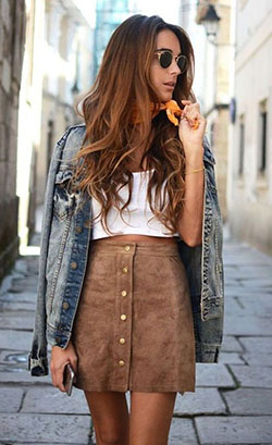 Outfits with skirts: Jean jacket,  shirts,  Vintage clothing,  Street Outfit Ideas  