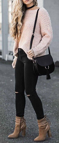 Black Jeans Outfit Outfit For Fall: Black Jeans Outfit,  winter outfits,  High-Heeled Shoe  