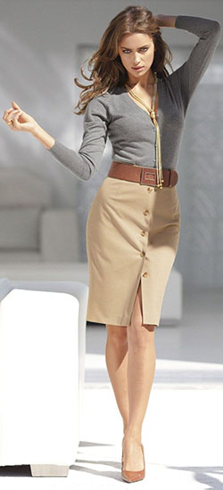 Gray and beige outfit: shirts,  Business casual,  Pencil skirt,  Informal wear,  Interview Outfit Ideas  