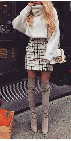 Skirt tweed outfit: Polo neck,  Check Skirt  