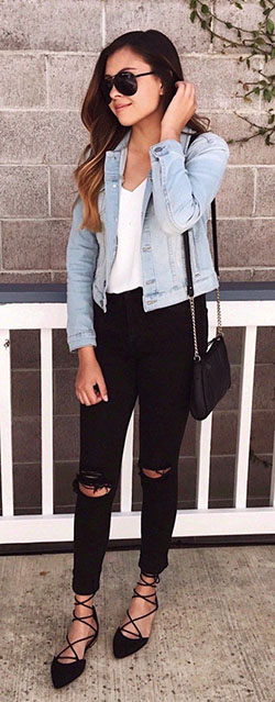 Outfit for teen girls: Black Jeans Outfit,  Jean jacket  
