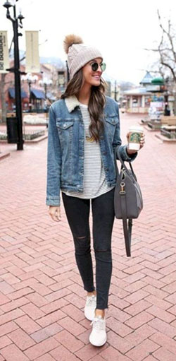 College outfit ideas winter: winter outfits,  Jean jacket,  College Outfit Ideas  