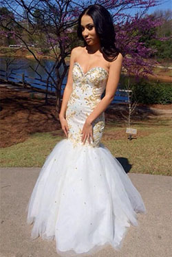 Mermaid prom dress in white: Backless dress,  Ball gown,  Strapless dress,  Best Prom Outfits  