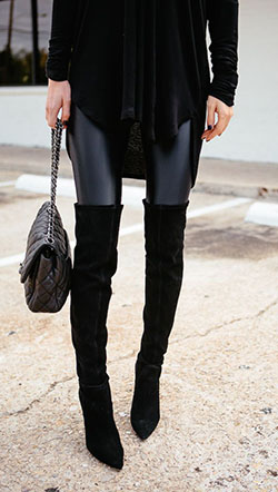 Leather leggings over the knee boots: Over-The-Knee Boot,  Boot Outfits,  Chap boot  