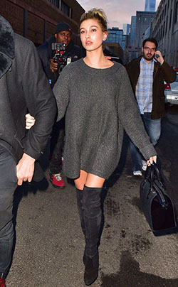 Hailey baldwin high heel boots: High-Heeled Shoe,  Over-The-Knee Boot,  Boot Outfits,  Knee highs,  Chap boot  