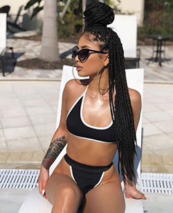 Swimsuit and box braids: Afro-Textured Hair,  Box braids,  Synthetic dreads,  Hot Black Girls  