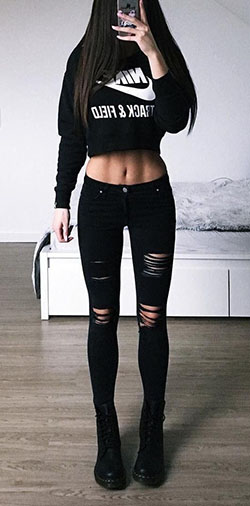 Teen outfit black jeans: Ripped Jeans,  Black Jeans Outfit,  Crop top,  Slim-Fit Pants  