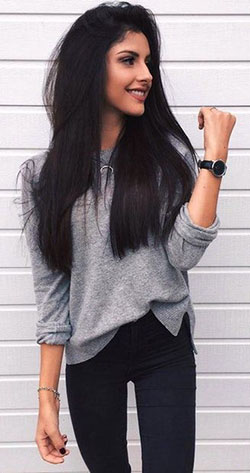 Long hair and skinny jeans: Black Jeans Outfit,  Slim-Fit Pants  