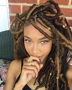 Light brown faux locs: Brown hair,  Crochet braids,  Braided Hairstyles,  Synthetic dreads,  Janet Collection,  Locs Crochet  