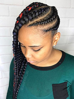 Feed in braids to the side for kids: Afro-Textured Hair,  Box braids,  Braided Hairstyles,  Regular haircut,  Mink Little,  Kids Braids  