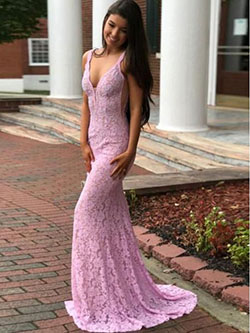 Light pink mermaid prom dresses: Backless dress,  Evening gown,  Spaghetti strap,  Best Prom Outfits  