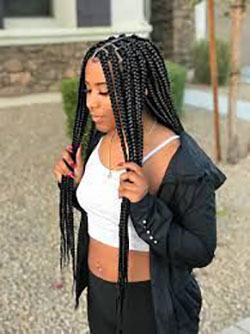 Long medium sized box braids: Afro-Textured Hair,  Long hair,  Hair Color Ideas,  Box braids,  Braided Hairstyles,  Hair Care,  Braid Styles  