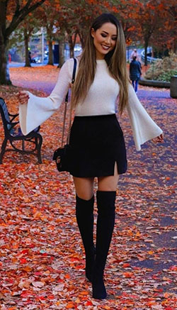 Fashion outfit ideas 2019: winter outfits,  Over-The-Knee Boot,  Skirt Outfits  