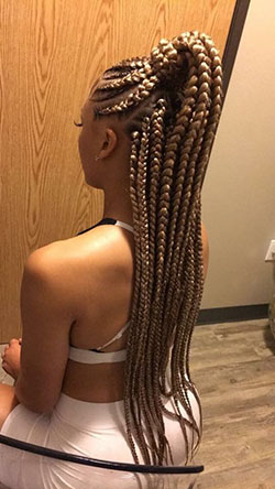Blonde braided ponytail: Afro-Textured Hair,  Long hair,  Box braids,  Braided Hairstyles,  French braid,  Braided Ponytail  
