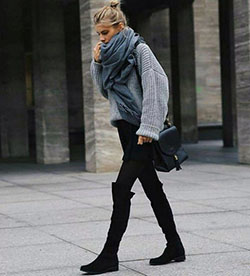 Black flat knee high boots outfit: Boot Outfits,  Over-The-Knee Boot,  Knee highs,  High Boots  