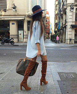 Louis vuitton neverfull street style: Over-The-Knee Boot,  Boot Outfits,  Louis Vuitton  