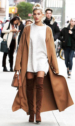 Suede over the knee boots outfit: Over-The-Knee Boot,  Boot Outfits,  Trench coat,  Knee highs,  Chap boot  