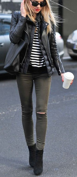 Edgy fall outfit: Leather jacket,  Boot Outfits,  Street Outfit Ideas  