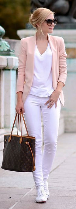 Pink blazer white jeans: Casual Winter Outfit,  Slim-Fit Pants,  pink blazer,  Blazer  