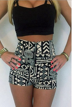 Black high waisted shorts and crop top: Casual Summer Outfit,  Spaghetti strap,  WAISTED SHORTS  