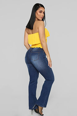 Yellow Off The Shoulder Top With Dark Blue Jeans: Yellow Outfits Girls,  yellow top,  Off Shoulder  