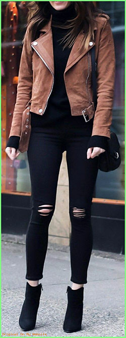 Brown and black outfit: Black Jeans Outfit,  winter outfits,  Slim-Fit Pants  