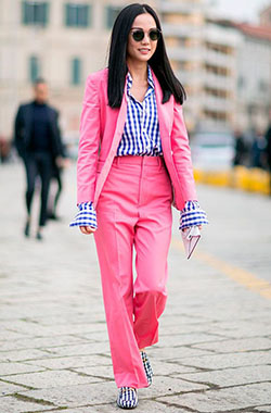 Pink blazer with pink pants: Street Style,  fashion blogger,  Fashion show,  Fashion week,  Pink Pant,  pink blazer  