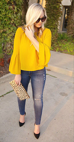 Slim-fit pants,  Casual wear: Slim-Fit Pants,  Yellow Outfits Girls  