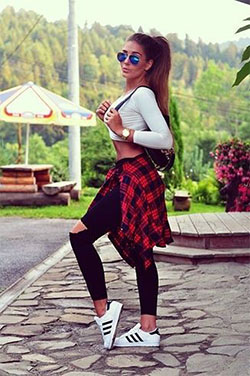 Plaid outfits for women: Adidas Originals,  Adidas Superstar,  Casual Sporty Outfits  