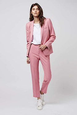 Wear A White Shirt With Pink Pants: Pant Suits,  Tapered Pants,  Pink Pant  