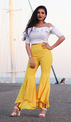 Spring Outfits, Yellow Frilled Pants: 