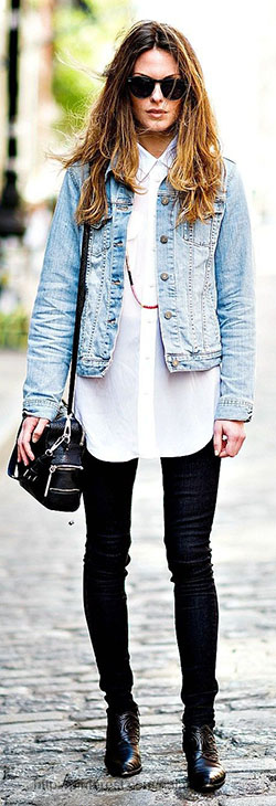 Light blue jean jacket outfits: Jean jacket,  Slim-Fit Pants,  shirts,  Denim jacket  