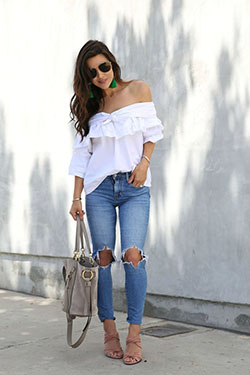 Ripped Jeans Outfit Ideas 2019: Clothing Accessories,  High-Heeled Shoe,  Strapless dress  