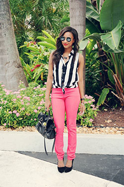 Check out combinations to see what to wear with Pink Jeans.: Pink Jeans,  Pink Trousers  