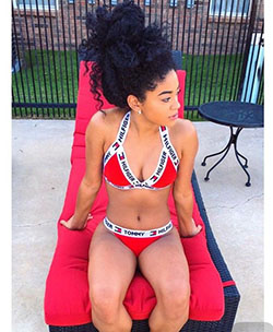 Red two piece bathing suit: Hot Black Girls,  Tommy Hilfiger,  Hot Bikini Pics  