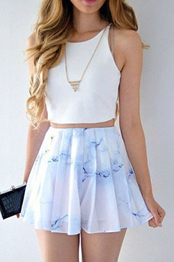 Elegant Skirt Outfits For Girls: Crop top,  Skater Skirt,  Skirt Outfits  