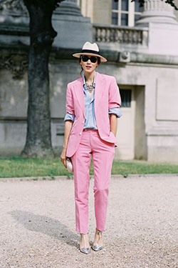 Daily Outfit Idea With Bright Pink Pants: High-Heeled Shoe,  Pink Pant,  pink blazer  